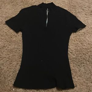 Black Short Sleeve with Zipper at Collar
